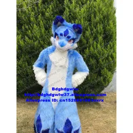 Maskot kostümleri mavi uzun kürk kürklü kürklü kürklü köpek kurt tilki maskot kostümü yetişkin karikatür karakteri onur şirketi etkinliği zx2898