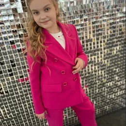 Boutique Mädchen Rose Red Zweireihiger Anzug Zweiteiliges Set Hochwertige, elegante Mode für Kinder 240311