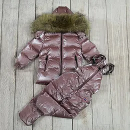 Kläder sätter barn vinter ner jacka tjej kappa byxor baby pojke kläder stora päls Jaqueta Infantil Menina Parka barn snöar