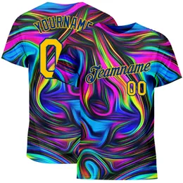 Benutzerdefiniertes 3D-Musterdesign, abstraktes, farbenfrohes, psychedelisches, flüssiges Kunst-Performance-T-Shirt