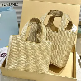 Yusuniz Portable Tote Bag stora kapacitet Semester Semester Straw Woven Shopping Handväska Axel Hand Womens 240301