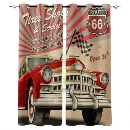Curtains Car Retro Route 66 Curtains for Bedroom Living Room Kitchen Finished Window Treatment Drapes
