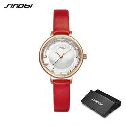 cwp SINOBI Women Watches Simple Ripple Diamond Dial Small Elegant Ladies Watch Red White Leather Quartz Wristwatch Female Gifts