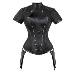 Kvinnor Steampunk Corsets Black Red Short Sleeve Goth Clothing Steel Bones Overbust Chain Gothic Retro Punk Bustiers Top Women0398776940