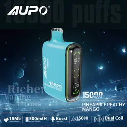 Hurtownia Aupo Digital Box 15K Puffbar 15000 Puffs Djeńskie Vape do ładowania 2% 15 ml 650 mAh akumulator Vaper Vaper Nicotina Vapers