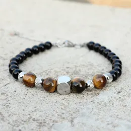 Strand 8 mm Tiger Eye Beads Bracelets Mężczyźni Kobiety kostka urok łańcucha stali nierdzewnej Bransoleta naturalna