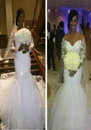 Mangas compridas renda completa sereia plus size vestidos de casamento fora do ombro sexy vestidos de noiva africano 2016 primavera vestidos de casamento2270130