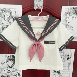 JK Uniform Suit Japanese College Style Sweet Long och Shortsleeved Sailor Pleated Kirt Fashion School Uniform 240301