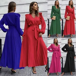 2024 Neues Damen-Kleid mit V-Ausschnitt und großer Falte