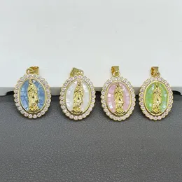 Ожерелья с подвесками PVD, 18-каратное золото, морские ракушки, католицизм, подвески Богоматери Гваделупской, блестящие цирконовые ожерелья, аксессуары, религия