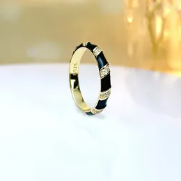 Кольца кластера Desire Light Роскошные эмалированные капли глазури Простое кольцо Черное многослойное серебро 925 пробы с высокоуглеродистыми бриллиантами Универсальный ретро
