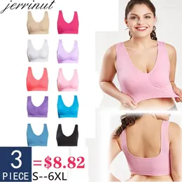 Sutiãs Jerrinut 3 pcs Sexy para Mulheres Push Up Bralette Plus Size Sutiã Esportes Sono Ativo Algodão Sem Costura Confortável 5XL 6XL BH