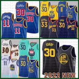 カスタム男性女性青少年ゴールデン '''Warriors''Basketball Jersey Stephen 30 Curry James 33 Wiseman Klay 11 Thompson Draymond 23 Green Gold