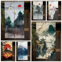 Cortinas de pintura a tinta de paisagem, cortina para porta de jantar, cozinha japonesa, cortina divisória para entrada, meia cortina