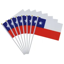 Zubehör aerlxemrbrae 14 x 21 cm Chile-Handfahne, 100 Stück, eine Packung mit Kunststoff-Fahnenmast, Chile-Handflagge