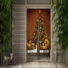 Cortinas de árvore de natal, cortina divisória para porta de papai noel, meia cortina de entrada, sala de jantar, cozinha