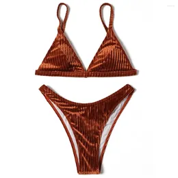 Kobiety w paski stroju kąpielowego aksamitne bikini stroju kąpielowe retro corduroy kobiet stroje plażowe trójkąt bikinis stringi kostiumy trumie bano mujer