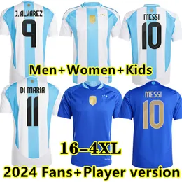 S-4XL 플레이어 팬 버전 2024 아르헨티나 메시스 축구 유니폼 24 25 Dybala di Maria Martinez de Paul Maradona Fernandez 스포츠 풋볼 셔츠 남자 여자 아이 양말 양말 키트