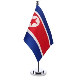 Tillbehör 14x21cm Office Desk Small Nordkorea Country Banner Meeting Room Boardroom Table Standing Pole The Nordkorean Flag