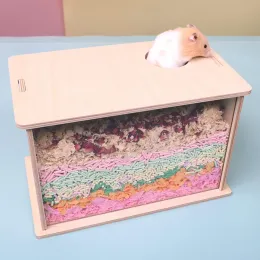 Käfige für Hamster, transparentes Fenster, 6 cm Loch, Holzhaus, Versteck, Meerschweinchen, Badebehälter, Kleintiere, Sand, Katzentoilette, Haustierprodukte