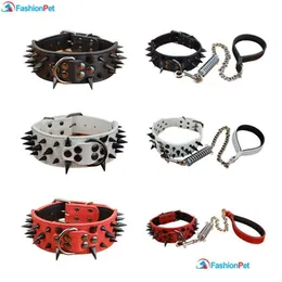 Dog Collars Leashes Pu Leather 2 Width Large Collar Sharp Spikes Studded Medium Big And Leash Lead Set 201030285T Drop Delivery Ho Dhbbt