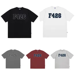 F426 Mens T Shirts Tshirt Designer Shirt Tshirt Tshirt في الهواء الطلق Tees Pure Printing Black Gray Crew Neck Louge Fitting Leter