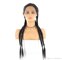 Long Braided Synthetic Lace Front Wigs For Black Women SOKU Natural Black Color Lace Front Braided Wig 24Inch Part Trendy Wig new2939192