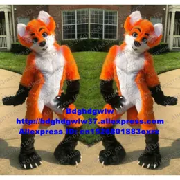 Trajes de mascote laranja longo pele peludo lobo husky cão raposa fursuit mascote traje adulto personagem de desenho animado terno grande festa rua pedestre zx3000