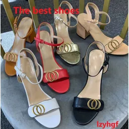 Women's dress shoes designer shoes fashion cowhide high heels square thick heels 100% leather metal buckle women's high heel boat shoes large 35-41-42 with box