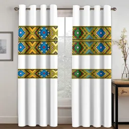 Curtains Luxury Gray Ethiopian and Eritrean Traditional Curtains Free Shipping 2 Pieces Thin Drape for Living Room Bedroom Window Decor