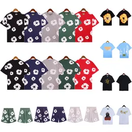 Designer camisetas denims lágrimas mens mulheres top shorts soltos jogger t-shirt verão shorts esportivos de alta qualidade manga curta hip hop roupas de luxo