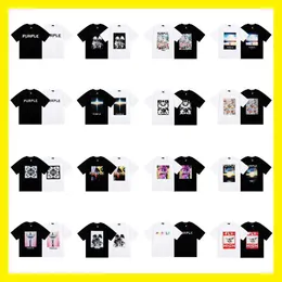 Herr t-shirt 24s utanför trendiga varumärke lila mikroetikettbokstavsmönster tryckt kortärmad för män och kvinnor amerikanska high street halva