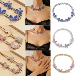 Modne modne ins designer luksusowy diament cyrkonia rhinestone ładne 3D motyle kobiet wyciągnięcie naszyjnika Choker 12 kolorów 269m