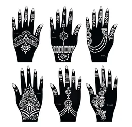 Henna Tattoo Stencils Mehndi India Henna Tattoo Stencil Kit for Hand Painting Finger Body Paint 6Pcs Temporary Tattoo Templates5702533