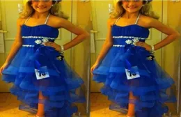 Halter Girls Pageant Abiti Paillettes Perline A strati Royal Blue Flower Girl Dress Per adolescenti Tulle Sash Bambini Abiti formali Ragazze Matrimonio P4206124