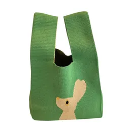 Handtasche Damen Gestrickter Wolleimer Japanische und Koreanische Handtragende lässige Tragetasche Lunchbox-Tasche