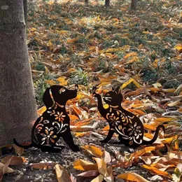 Metal Bahçe Süsleri Yaratıcı Cat Hollow Dog Peyzaj Dekorasyonu Demir El Sanatları Eklentisi