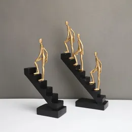 Escada figura escultura homem dourado escalador abstrato simulação artesanato ornamentos arte mobiliário decoração para casa 240306