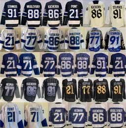 2024代替ブラックホッケー88 Andrei Vasilevskiy Jersey 91 Steven Stamkos 21 Brayden Point 77 Victor Hedman 86 Nikita Kucherov Stitch White Blue Stadiumシリーズ