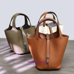 Handbag Export Clearance Promotion Basket Womens Handheld Bucket Bag Pattern Tc Cowhide Genuine Leather Gold Brown Large Capacity