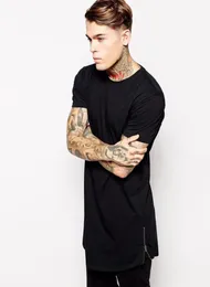 Mens Long T Shirt Streetwear Hip Hop Black Tshirt 2018 Longline Extra Long Tee Shirt för manliga dragkedja Tshirt9153004