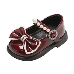 First Walkers High quality little princess lacquered leather shoes for your first birthday light soft red wine dress from Bowtie 240315