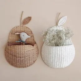 Cestini portaoggetti in rattan per mele, decorazione da appendere alla parete, cesto portaoggetti fatto a mano a forma di pera, per fotografie nordiche, per la cameretta dei bambini