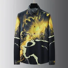 Early spring new flame digital printed non ironing and wrinkle resistant men's long sleeved shirts factory direct sales