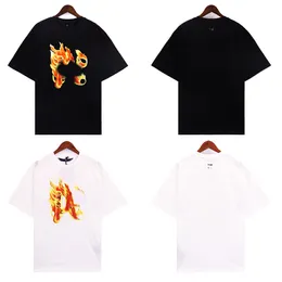 alevler grafik tee palm için tişört tasarımcı gömlek moda lüks yüksek kaliteli yeni aynı kısa kollu logo mektupları yuvarlak boyun tişört beyaz siyah