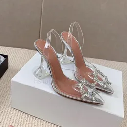Designer Luxury Sandals Amina Muaddi High Heels Fashion Dress Satin High Bow Crystal Decoration With Button Sunflower PCV Sandaler With Shoe Box