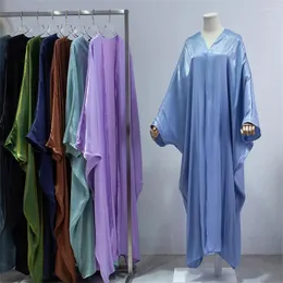 Etnik Giyim Parlak Saten Açık Abaya Kadınlar Batwing Sleeve Ramazan Müslüman Elbise Kimono Körfez Dışarısı Hırka İslam Türk Türk Mütevazı