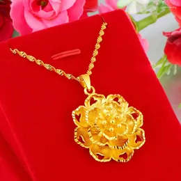 Collane con ciondolo Oro puro Atmosfera di moda Bauhinia Accessori femminili minimalisti con fiori di rosa 24k