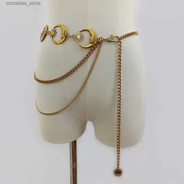 Pasy moda vintage złoty łańcuch Złoty łańcuch żeńskie gotyckie metalowe pasy designerskie dla kobiet wysokiej jakości żeńska talia Tassle Gotowa sukienka Corsy240315