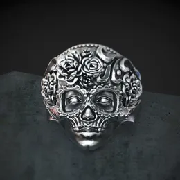 Unique 316L Stainless Steel Heavy Sugar Skull Ring Mens Mandala Flower Santa Muerte Biker Jewelry Size 7 - 14313T